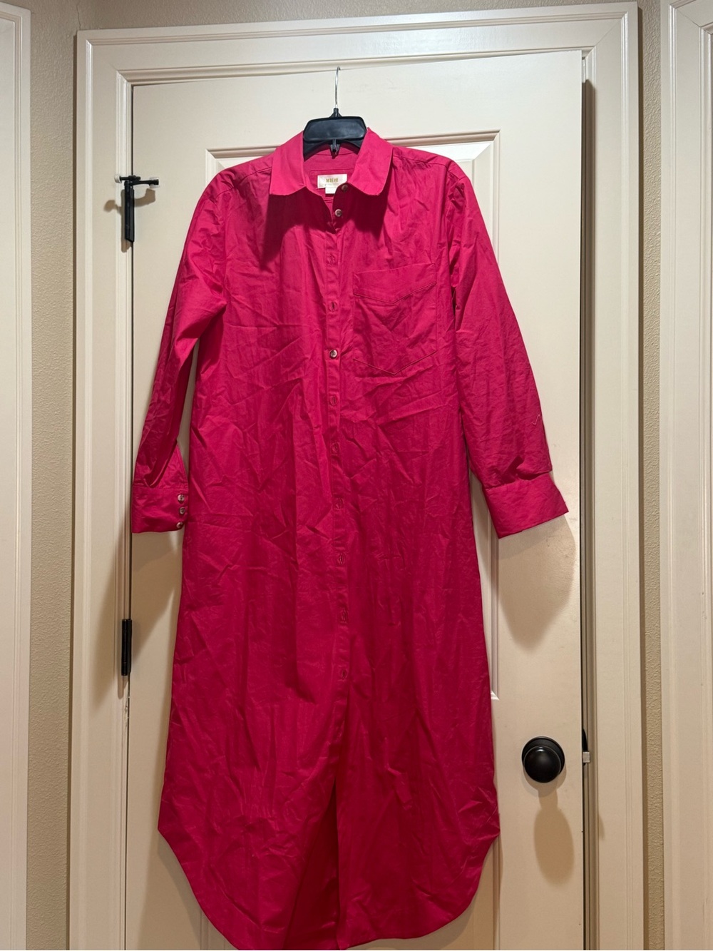 Maeve Fuchsia Pink Long Button-Down Maxi Dress